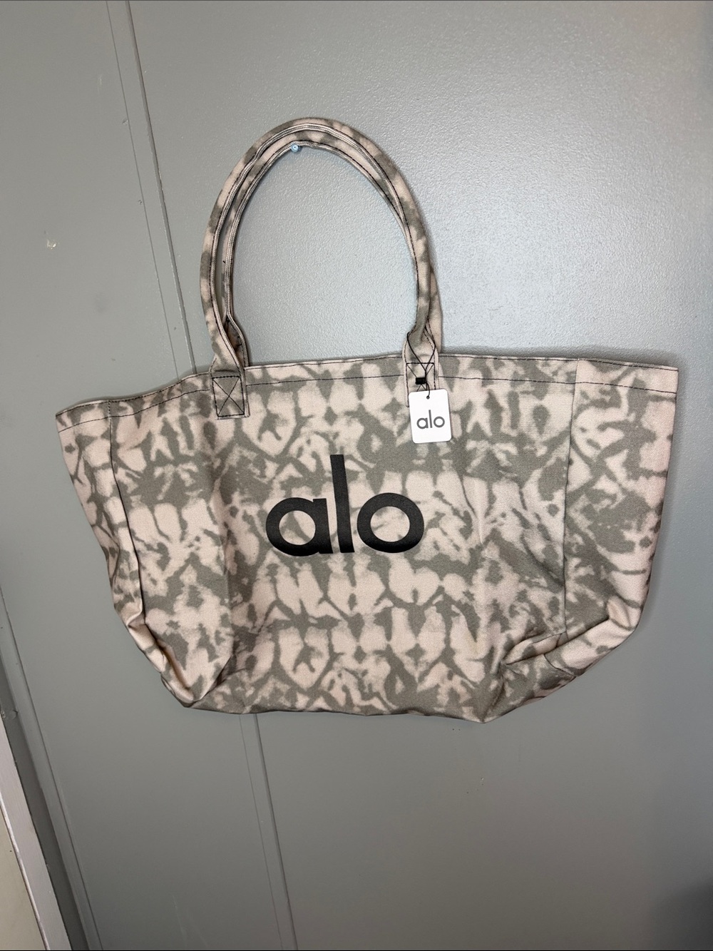ALO Yoga Canvas Tote in Beige and Olive Tie-Dye